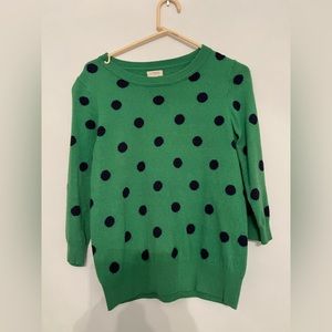 J. crew factory green and navy blue polka dot sweater